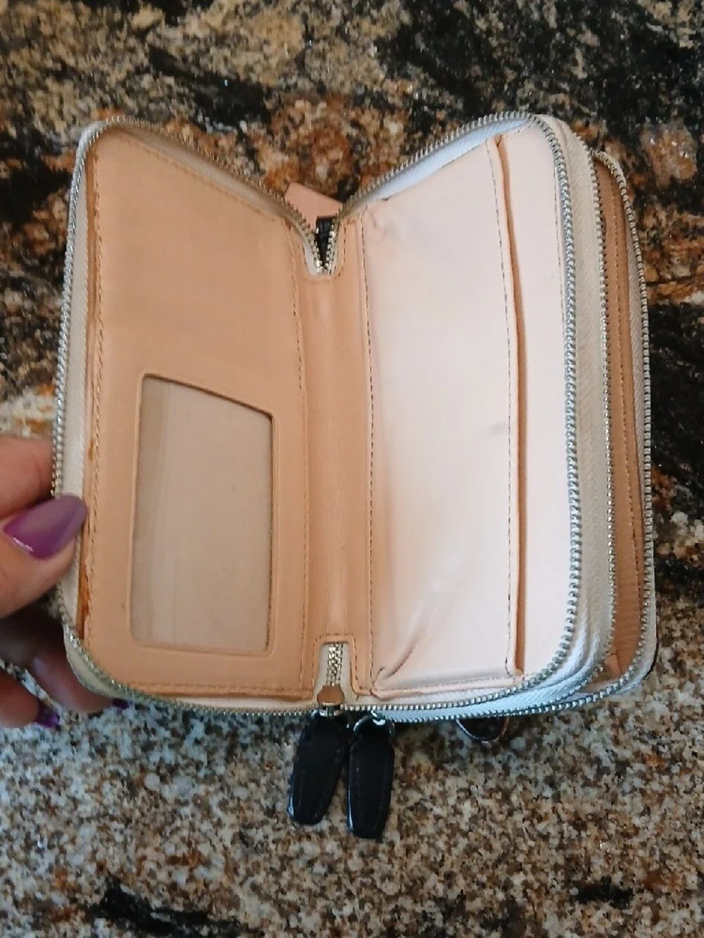 COACH Colorblock Zip Wristlet in White, Light Blue & Black